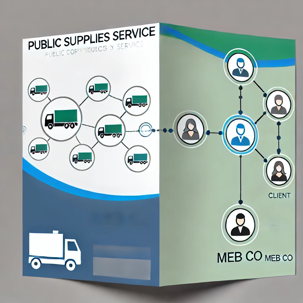 DALL·E 2024 09 22 17.21.03 A clean and professional cover image for Public Supplies service focusing on the supply chain from suppliers to clients. The design should use minimal